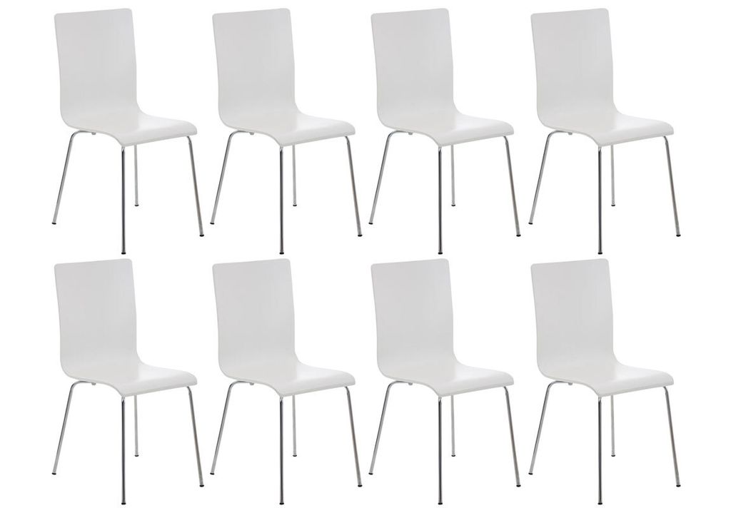 CLP 8er Set Besucherstuhl Pepe mit ergonomisch geformten Holzsitz und Metallgestell Farbe weiß