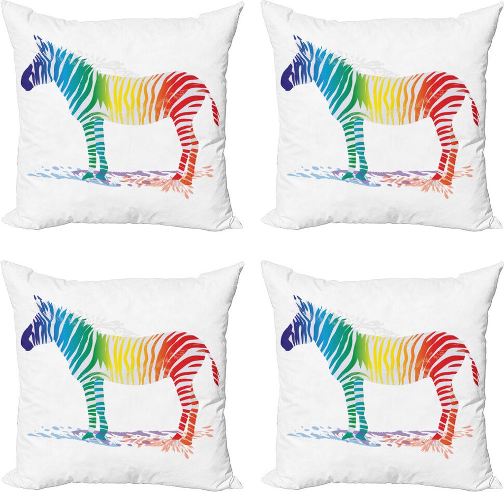 ABAKUHAUS Komisch Kissenbezug Set (4 Stück), Zebra Regenbogen-Farben, Moderner Doppelseitiger Digitaldruck, 40 cm x 40 cm, Mehrfarbig