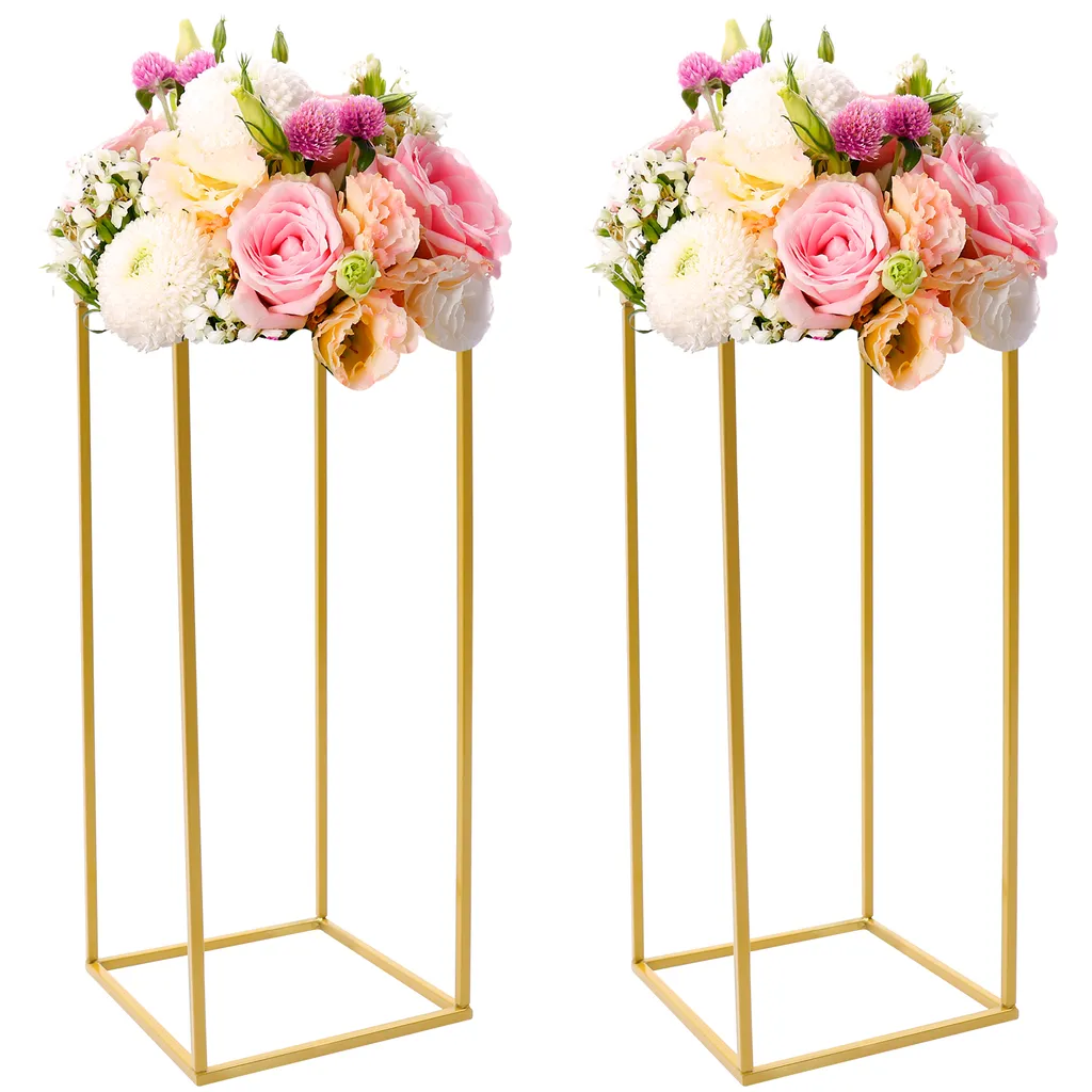Support Fleur Mariage Stable : 2 Colonnes Métal Or Déco de Table - 2
