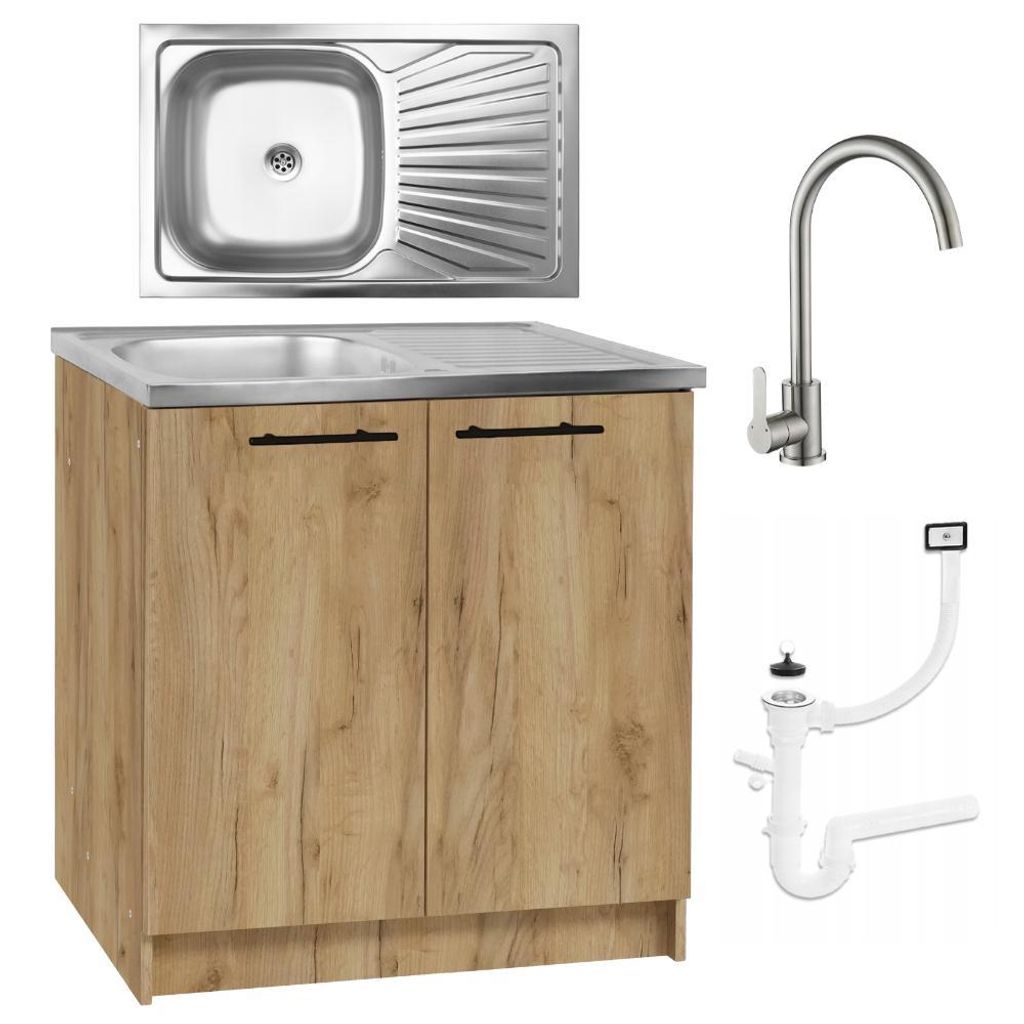 Stamar | Küchenschrank, mit Spüle, Eiche Sonoma, 80 cm, Produktbild 