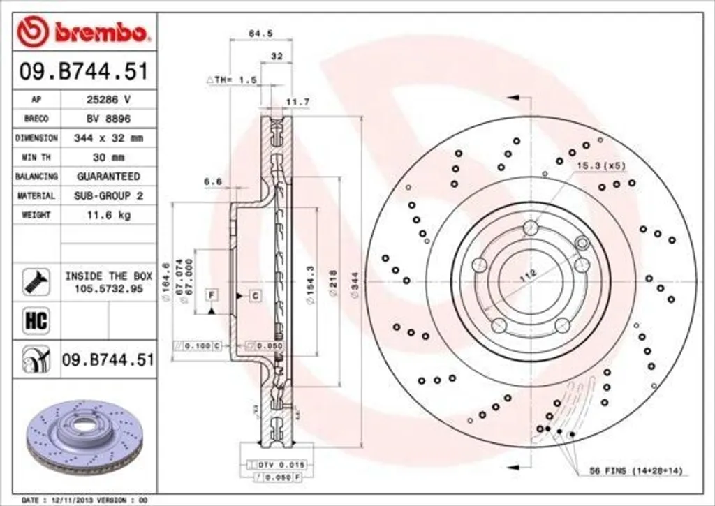 Disque de frein ventilé Brembo pour Mercedes-Benz Classe E et SLK