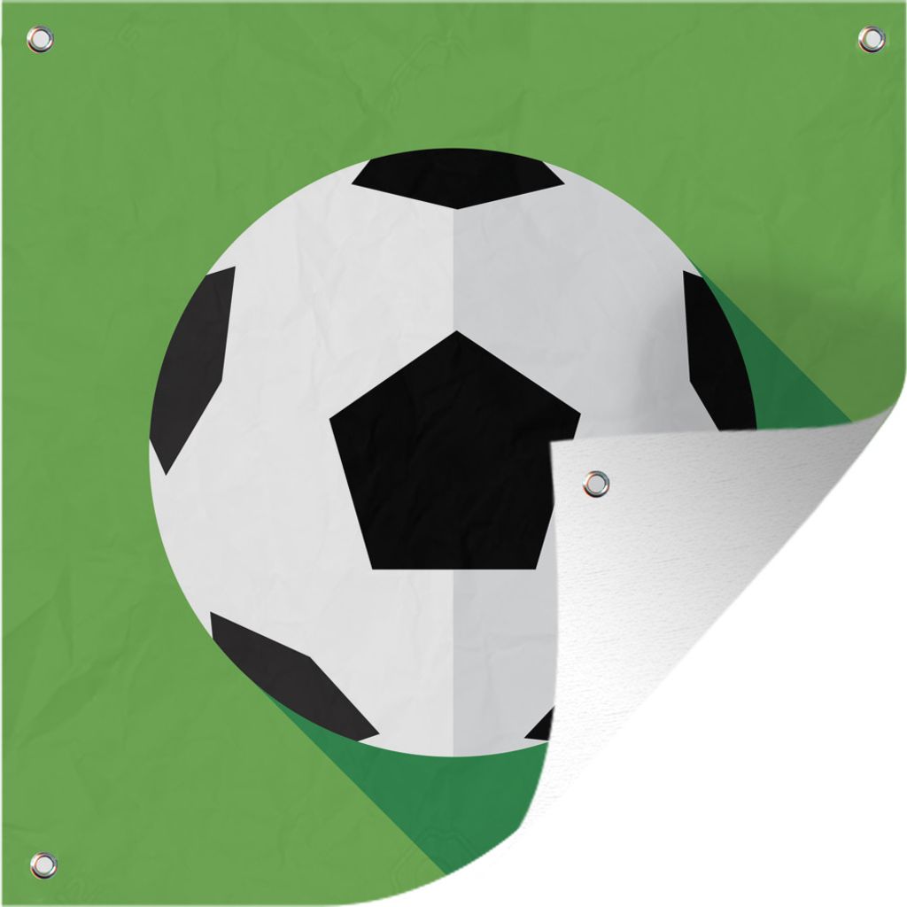 MuchoWow 50x50 cm Outdoor-Poster Gartendeko Sichtschutz Garten Poster für den Garten Eine Illustration eines Fußballs auf einem grünen Hinterg...