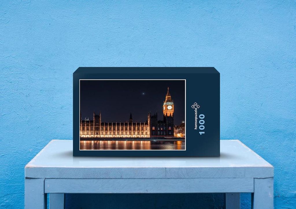 hansepuzzle 54188 - Big Ben bei Nacht Puzzle, 1000 Teile, Gebäude, 60,0 x 46,0cm mit hochwertiger Aufbewahrung, Kartonbox & Beutel
