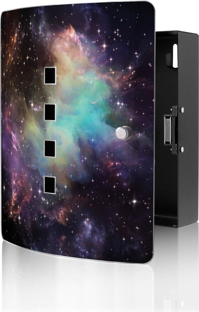 banjado Design Schlüsselkasten aus Edelstahl für 10 Schlüssel, Schlüsselschrank 24 x 21,5 x 7cm groß mit Magnetverschluss, Im Weltall 2 [BWSK ...