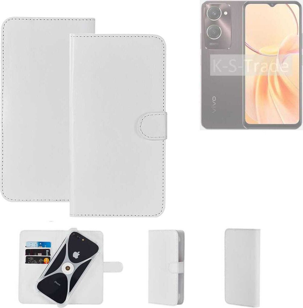 K-S-Trade Handy Hülle Schutz Hülle kompatibel mit Vivo Y28e 5G Cover Case Bookstyle Bumper weiß 1x