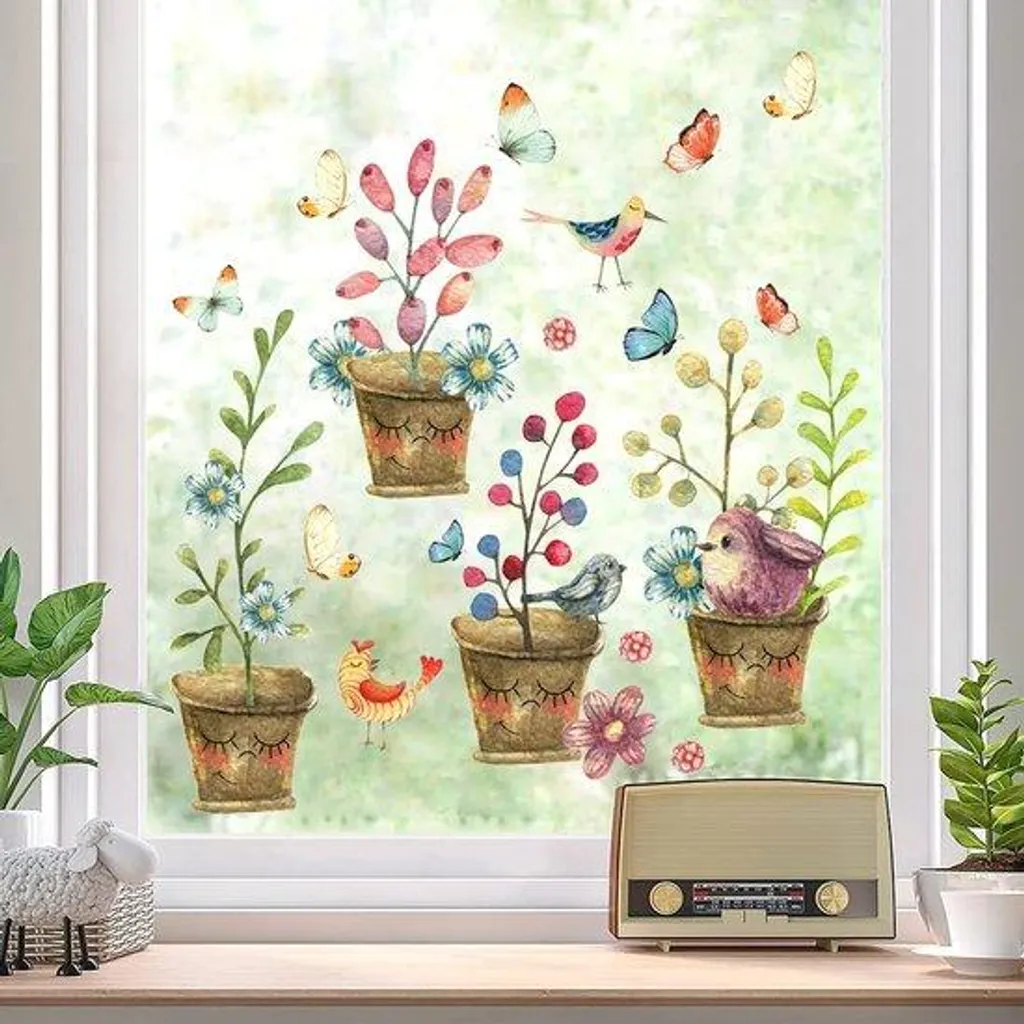 Sticker Fenêtre Anti-Collision Oiseaux et Fleurs pour Vitre Enfant