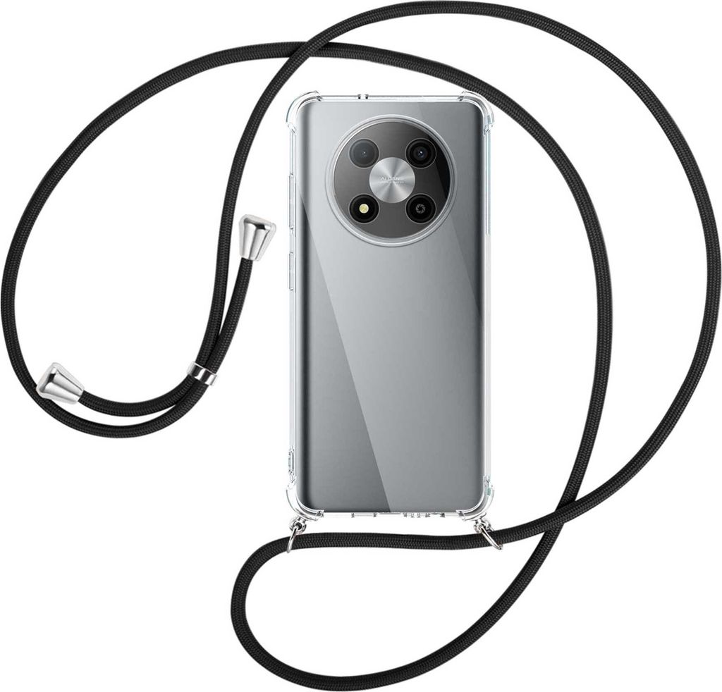 Handykette Backcover-Schutzhülle mit Band (Metall silberfarben) für ZTE Blade A73 5G (6.52'') - schwarz