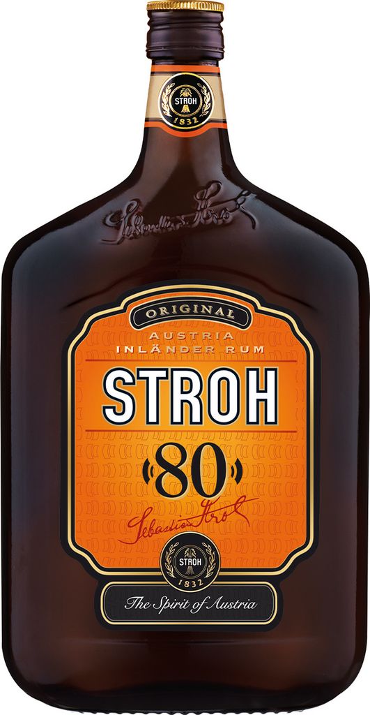 A bottle of Stroh Original 80% Inländer Rum.