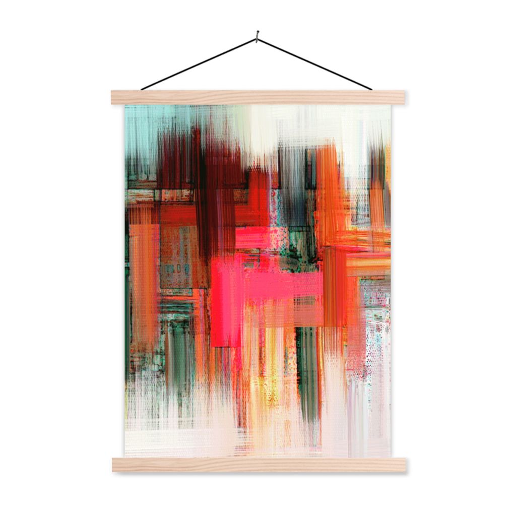 MuchoWow Textilposter Ölgemälde - Abstrakt 40x53 cm mit holzfarbenen Rahmen - Schlafzimmer