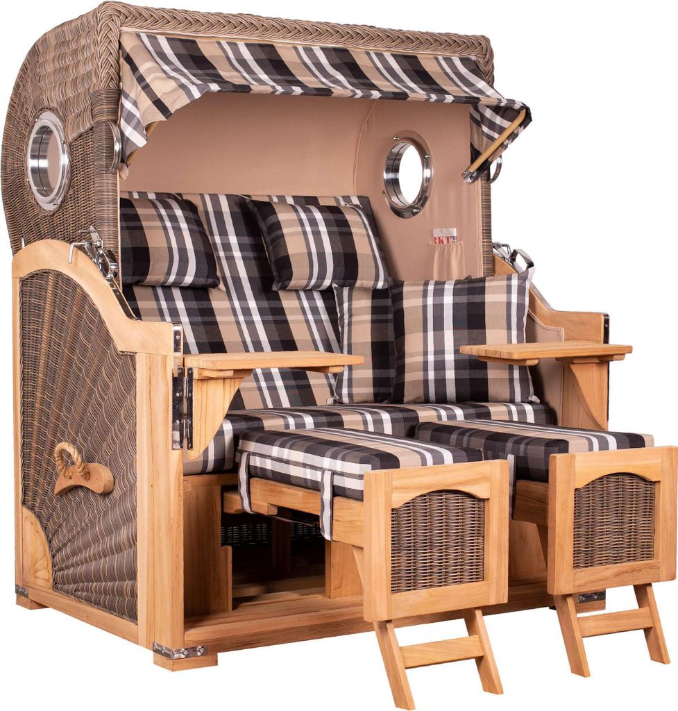 Strandkorb Düne Grande Bullauge Teak PE Grey Dessin 583