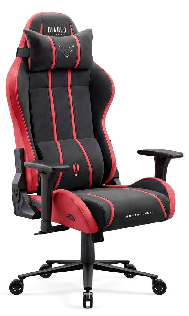 Diablo Chairs X-One 2.0 Gaming Stuhl aus Stoff, ergonomischer Bürostuhl, Drehstuhl Size King Schwarz und Rot
