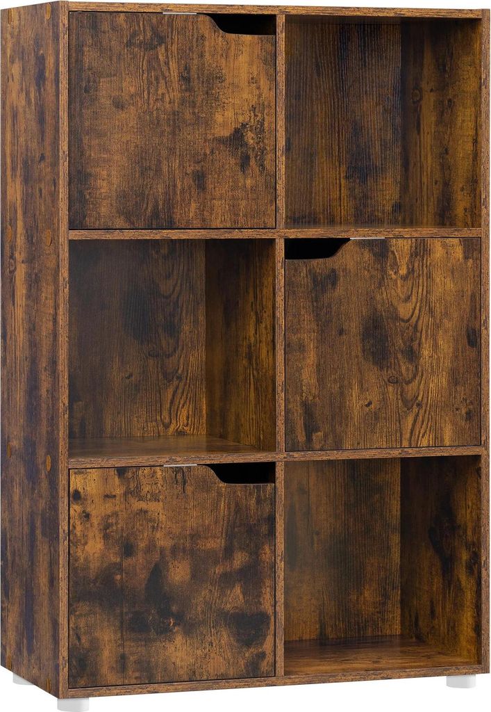 Bücherregal mit Stauraumschrank - Standregal - 3 Ebenen, 6 Fächer, mit Türen, MDF, 59,7×29,7×91 cm - Schokoladenbraun