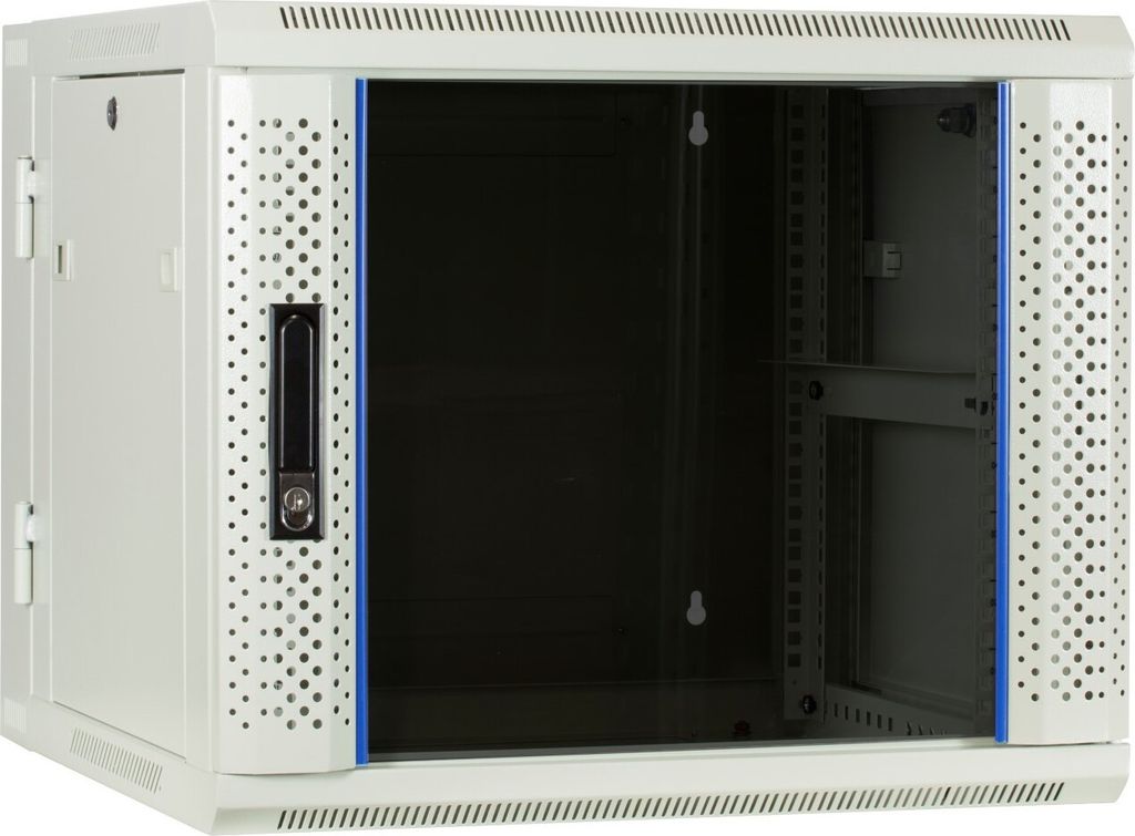 9 HE Serverschrank, wendbares Wandgehäuse mit Glastür, Weiß (BxTxH) 600 x 600 x 501mm
