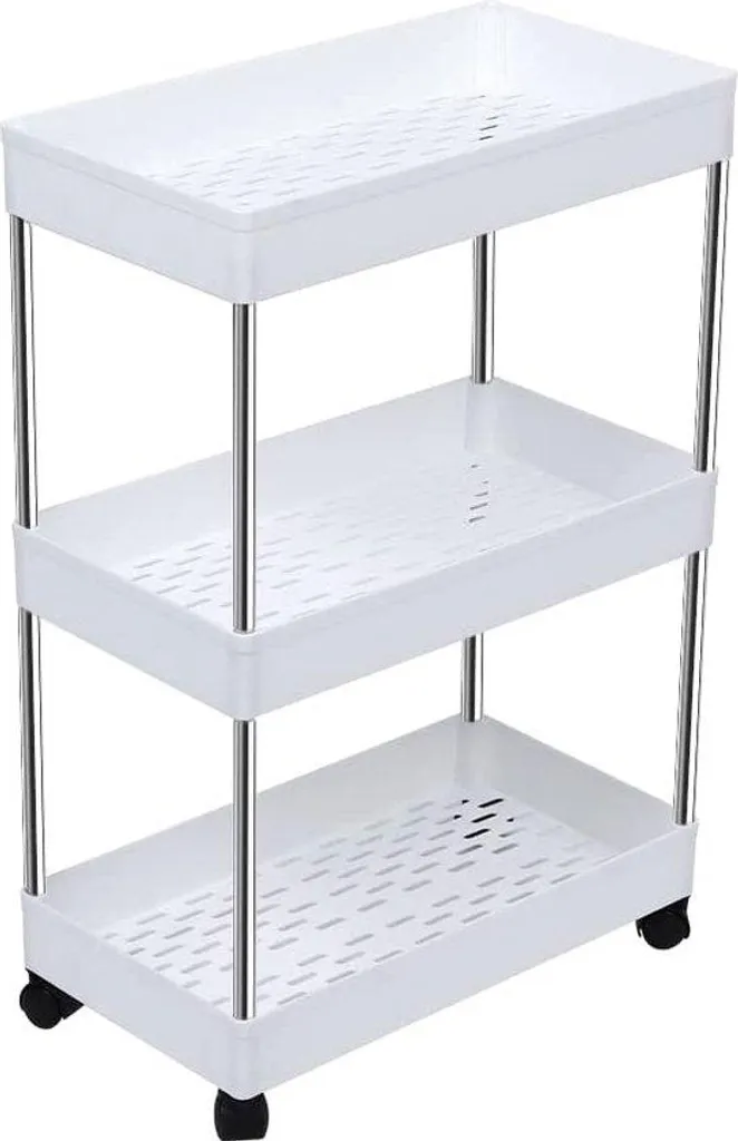 Desserte de rangement à roulettes blanche avec 3 étagères multifonctions