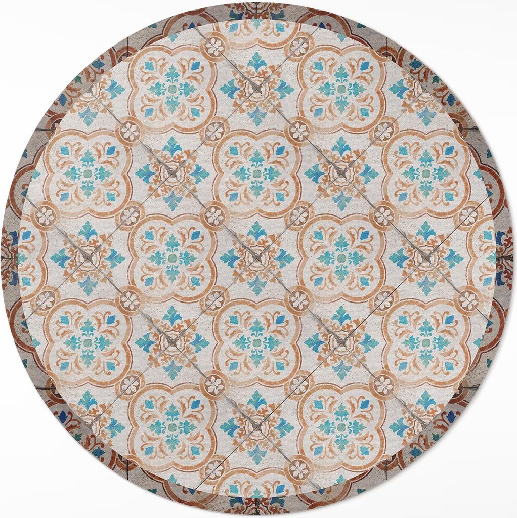 Antikes Design, schönes Mosaik – Vinyl Fußmatte – Ø 90cm – Rutschfest – Pflegeleicht & Langlebig