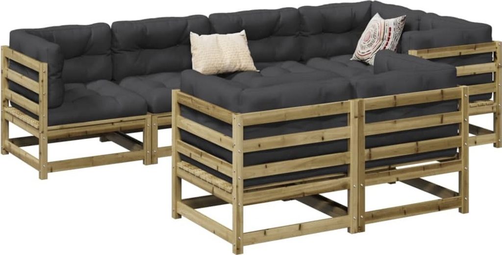 Möbel 7-tlg. Garten-Sofagarnitur mit Kissen Kiefernholz Imprägniert - Gartenmöbelset 3299496