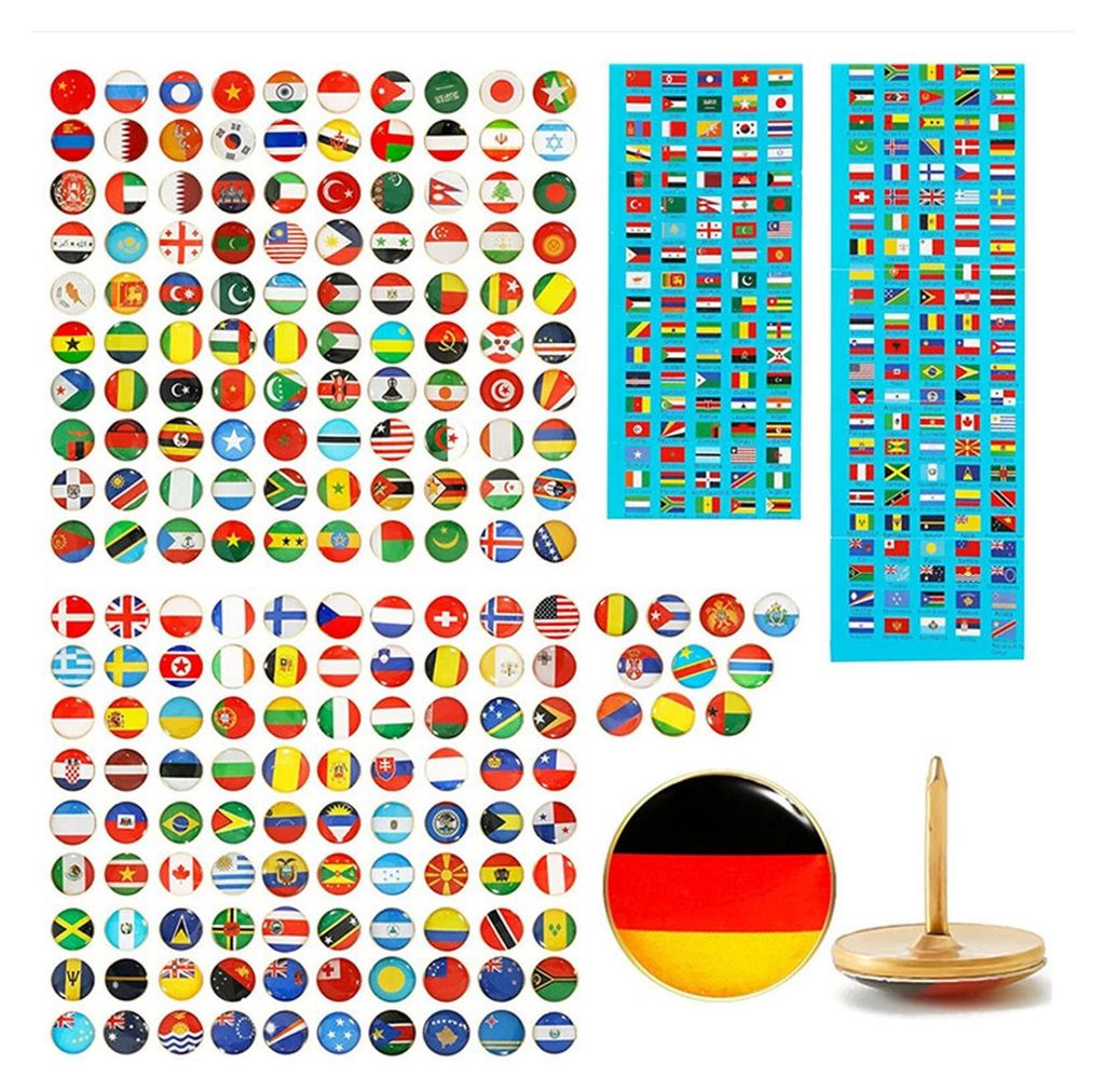 200 Stück Nationalflaggen-Stecknadeln, Edelstahl im Produktbild 