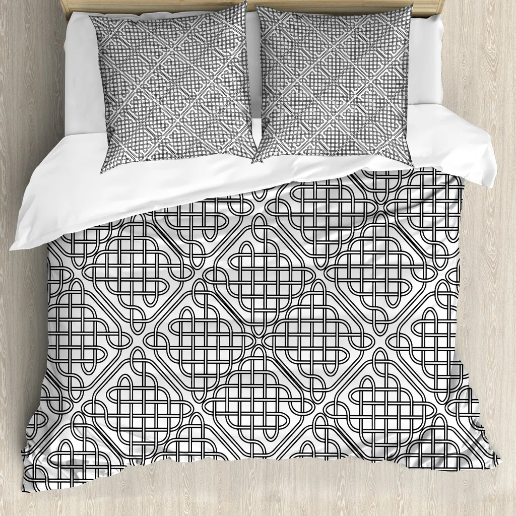 ABAKUHAUS Copripiumino celtico, motivo medievale irlandese, antiacaro e anallergico, con federe, 155 cm x 220 cm - 80 x 80 cm, bianco e nero