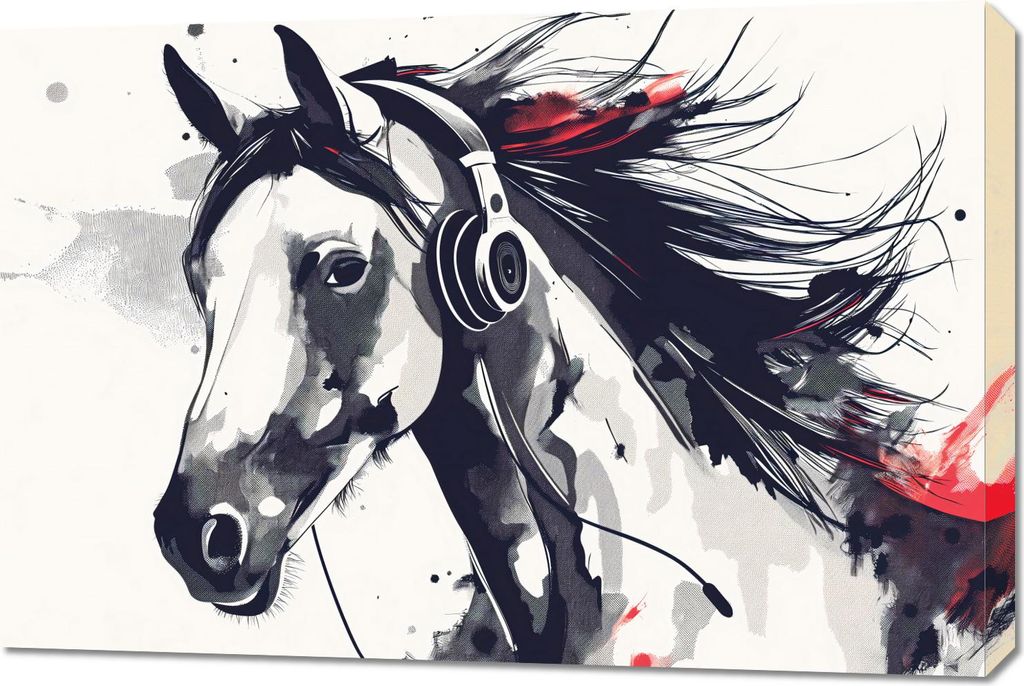 Bild 90x60cm Pferd auf Kopfhörern