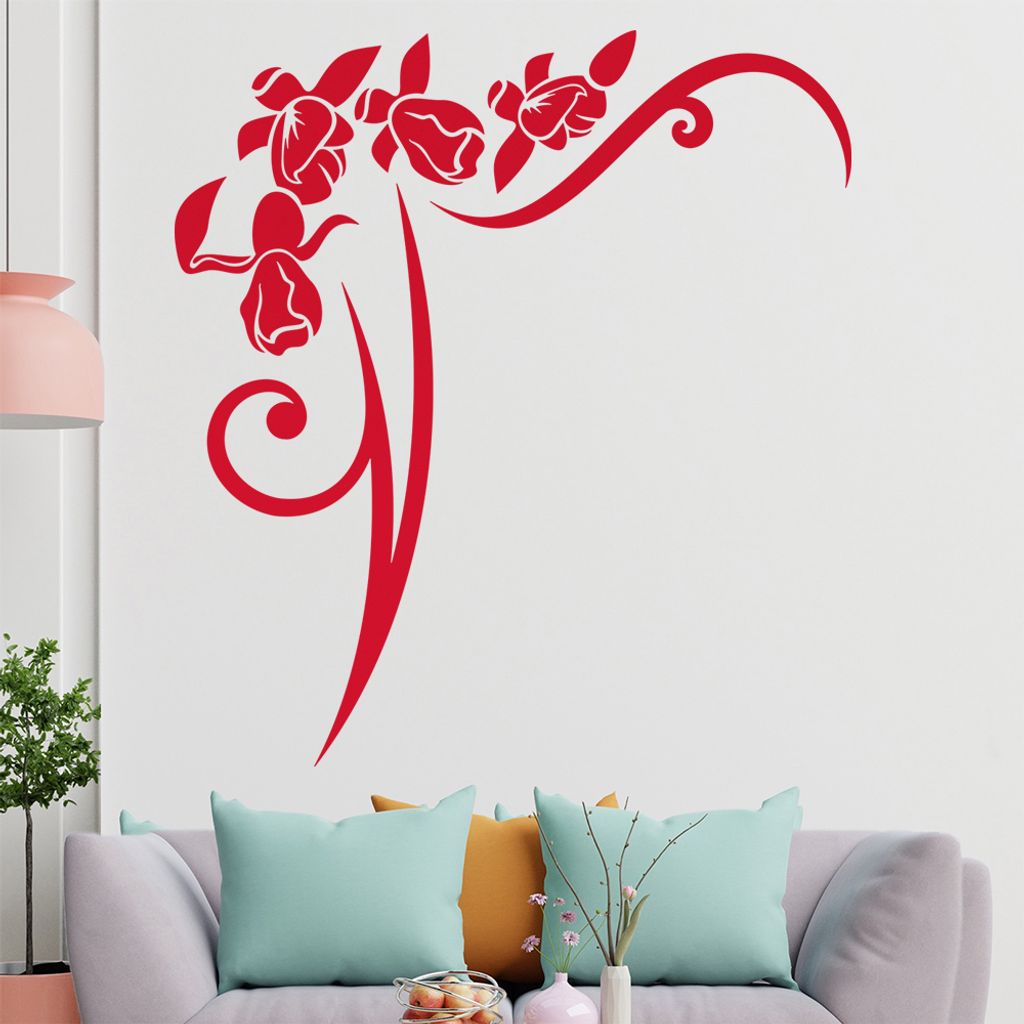 Blumen - Linien Wandtattoo in 6 Größen - Wandaufkleber Wall Sticker - Dekoration, Küche, Wohnzimmer, Schlafzimmer, Badezimmer