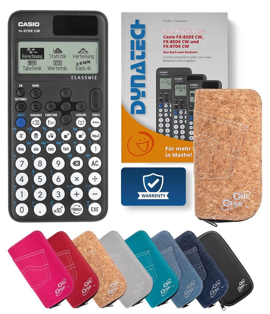 Casio FX-87 DE CW Taschenrechner mit Schutztasche kork & Fachbuch