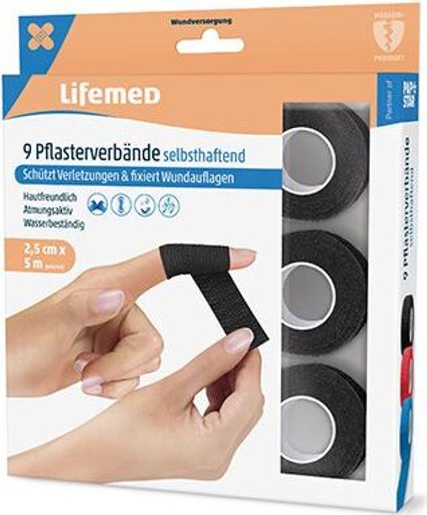 Pflaster, selbsthaftend 5 m x 2,5 cm schwarz