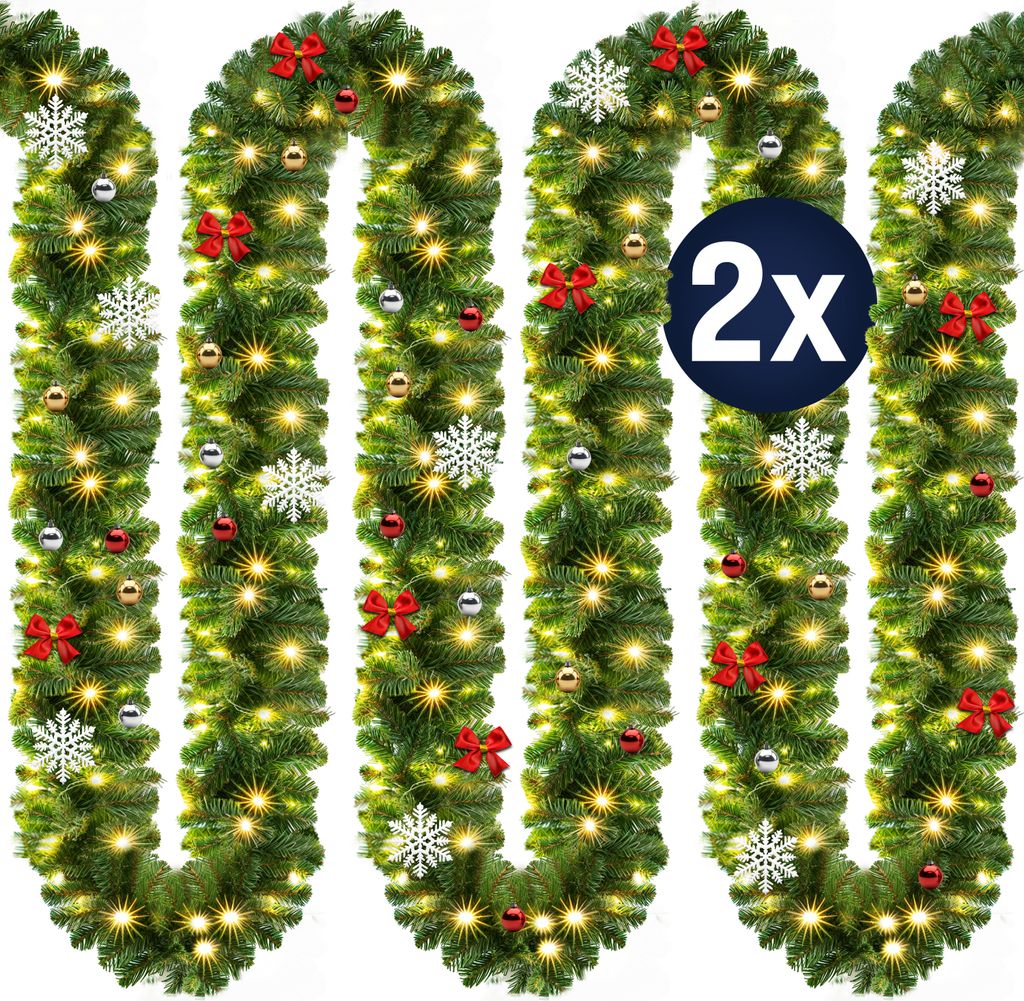 CASARIA Weihnachtsgirlande mit Beleuchtung Deko 2x 5m 80 LEDs Beleuchtet Innen Außen Grün Weihnachtsdeko Weihnachten Girlande Tannengirlande Wa...