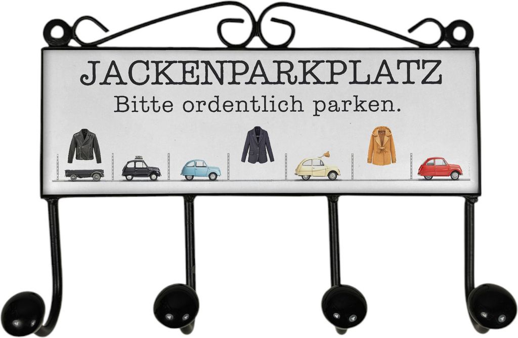 Jackenparkplatz Kleiderhaken Leiste mit 4 Haken - Bitte ordentlich parken