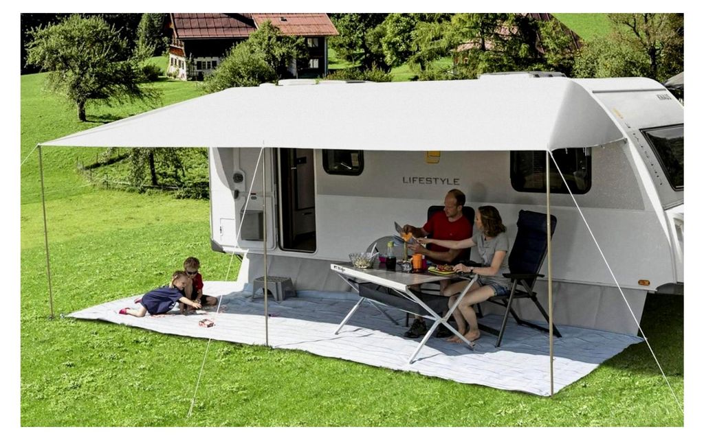 Vario Sonnenvordach 500x240 cm | Wohnwagen Sonnensegel Caravan Tarp wasserdicht, Keder - 7 mm | Vordach mit UV 50+ Schutz und 3 Teleskop Aufstellst...