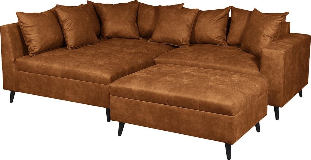home24 Ecksofa mit Ottomane und Hocker