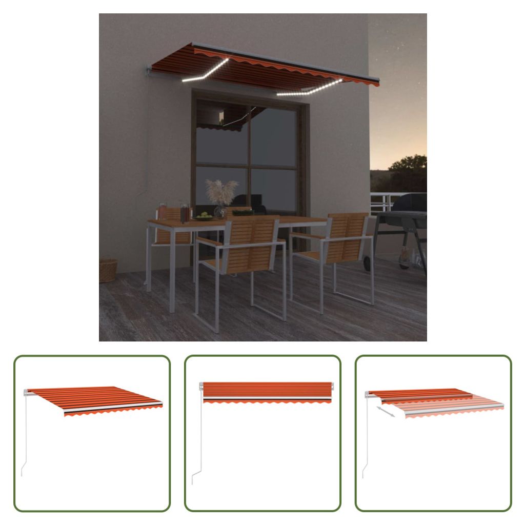 The Living Store Markise Manuell Einziehbar mit LED 350x250 cm Orange Braun