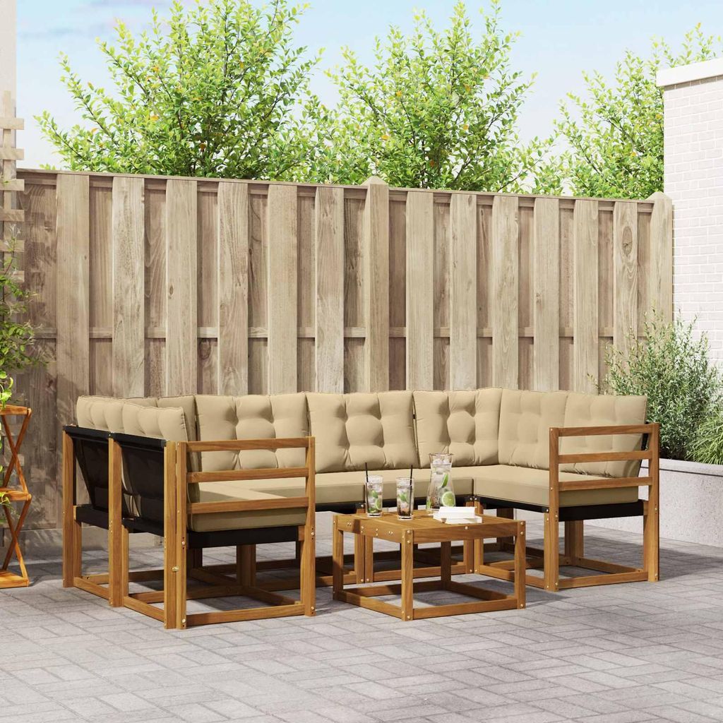 "Seasonal Sale"Outdoor-Sofagarnitur - CLORIS - Balkonmöbe/Sitzgruppe - mit Kissen 7 pcs - Moderne Design - Natur und Beige - Gartensofas DEMöbel9...