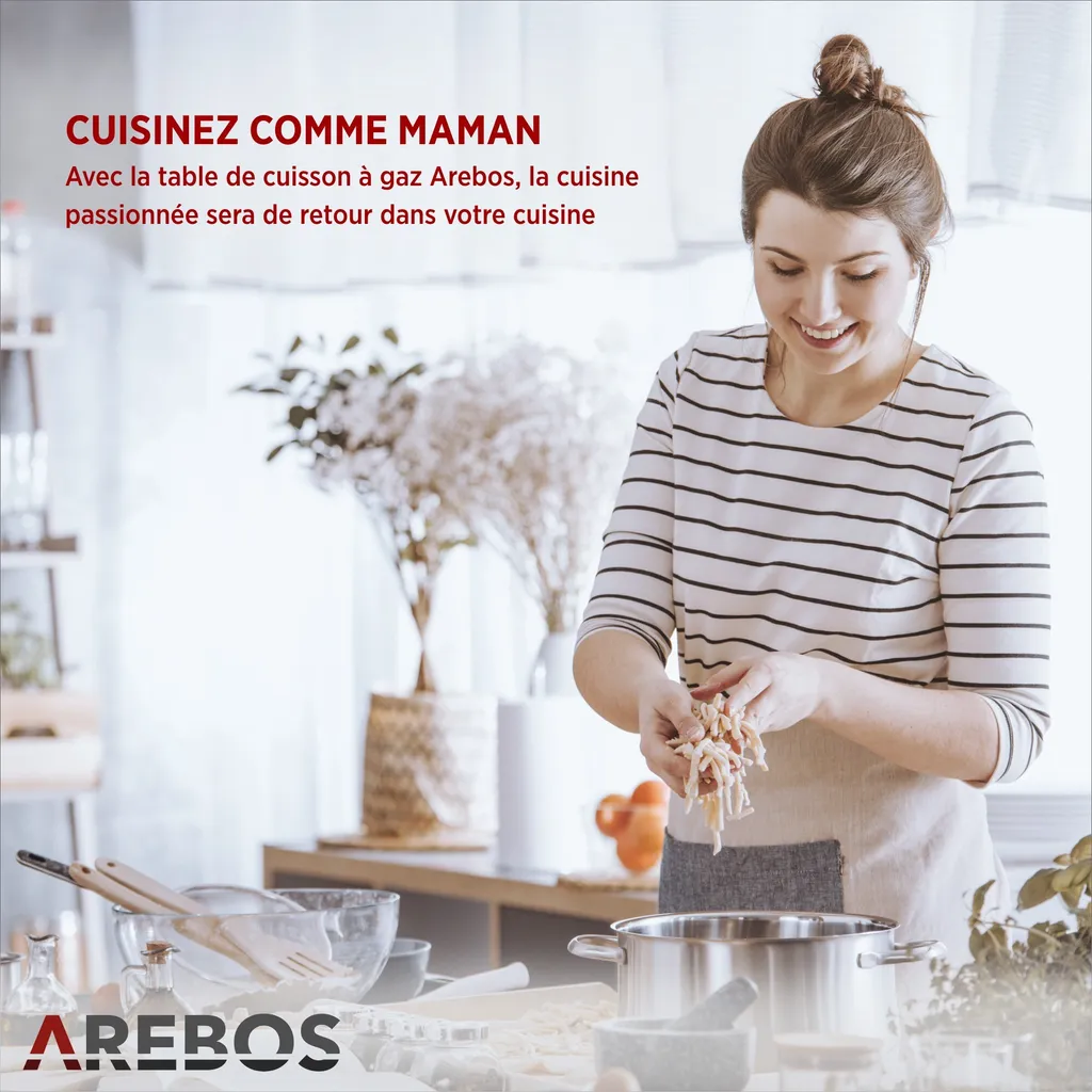 Table de cuisson gaz 5 feux AREBOS haute performance et allumage auto