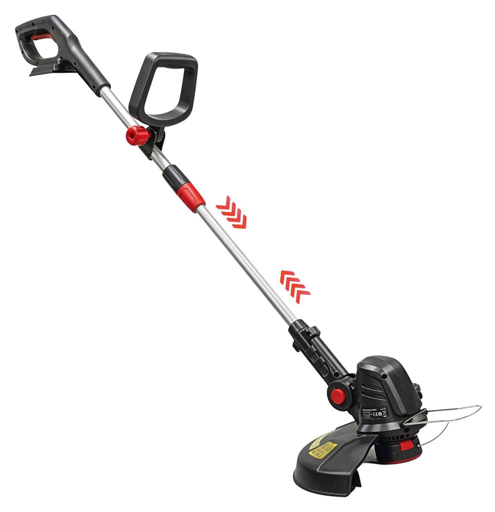 Akku Rasentrimmer 2-in-1 Freischneider mit 30 cm Schnittbreite Verstellbar Griff neigbar Motorkopf für Garten Hof Silber