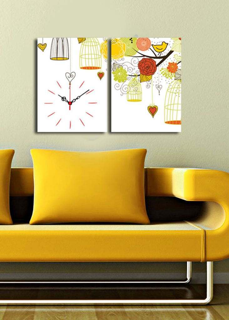 Opviq, 2P3040CS- CLA2639, Bunt, Wanduhren, 64 x 40 cm, 100% Wildleder -Leinwand