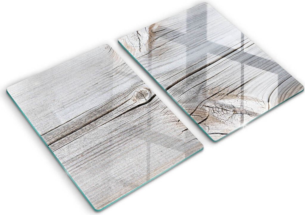 Glasschneideplatte - Herdabdeckplatte - 2x40x52 cm -Schneidebrett - Spritzschutz - Helle Holzstruktur