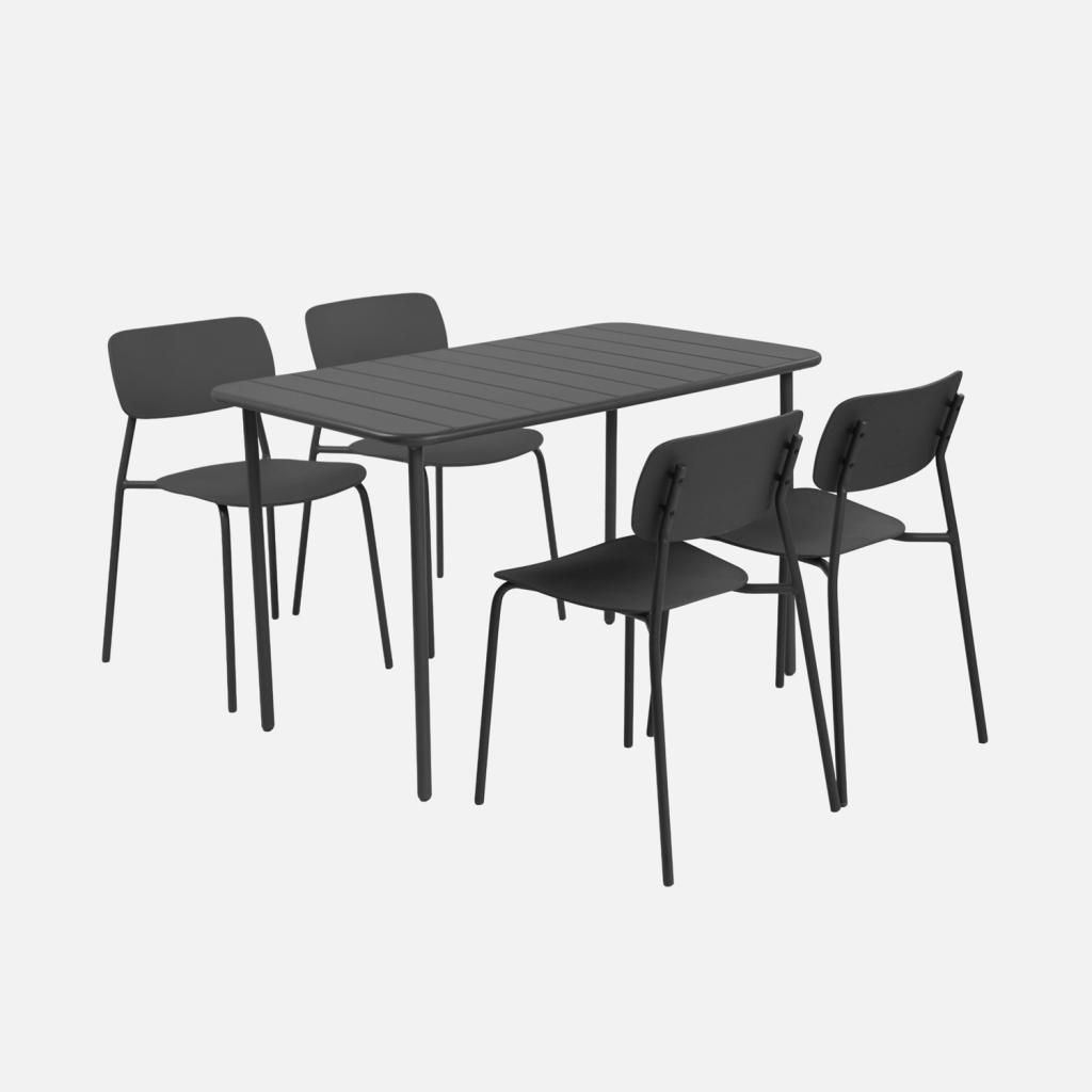 sweeek - Gartentisch aus Stahl + 4 Stühle - Anthrazit