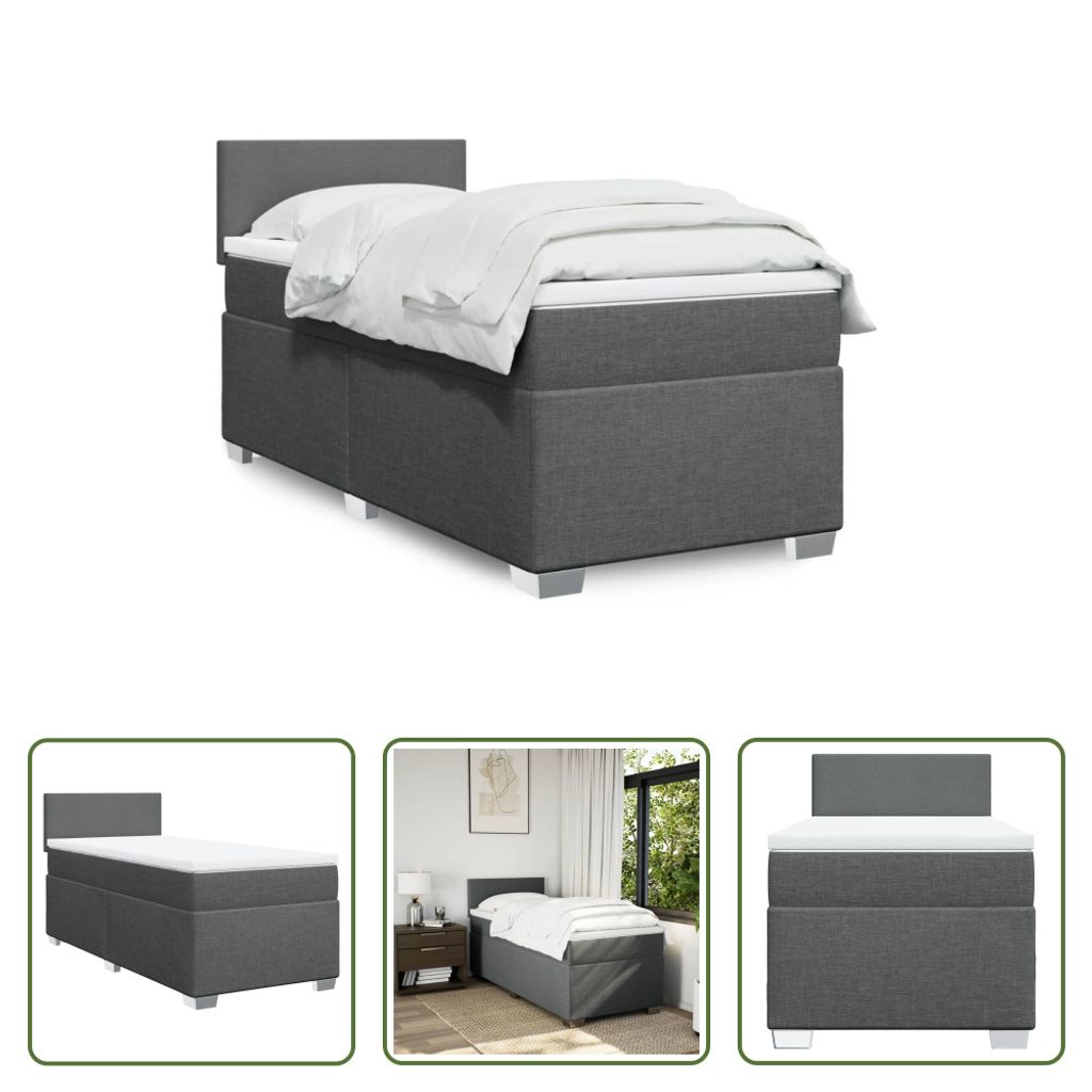 The Living Store Boxspringbett mit Matratze Dunkelgrau 80x200 cm Stoff