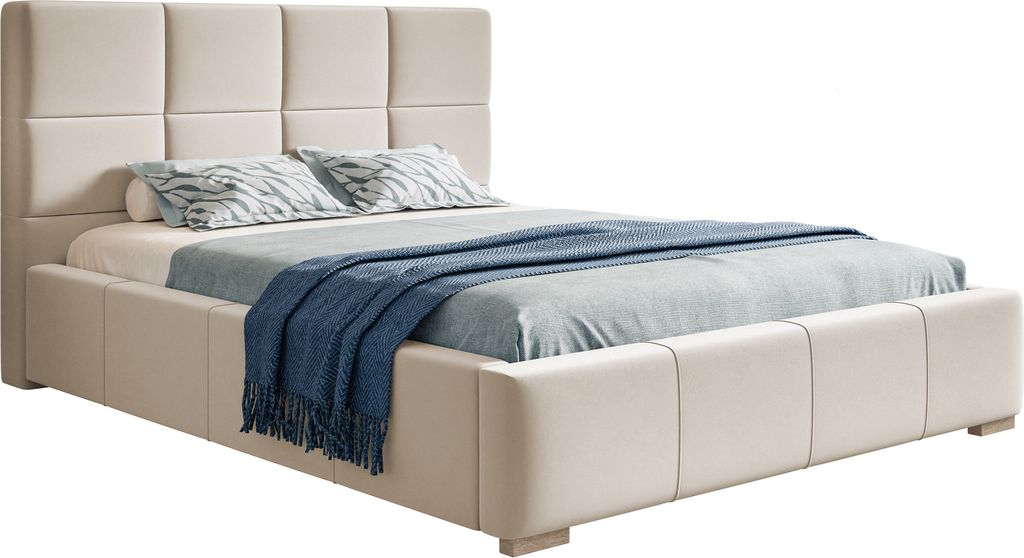 Polsterbett 180x200 Latis mit Bettkasten, Hersteller - Schlafzimmer, Doppelbett, Samtstoff Beige