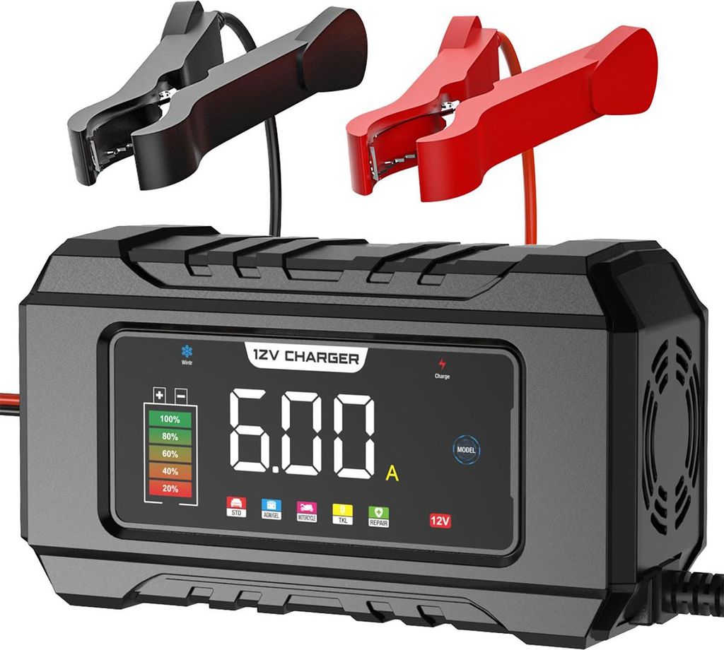 12V 6A Intelligentes 8-Stufen Ladegerät mit Temperaturkompensation für Auto, LKW, Motorrad