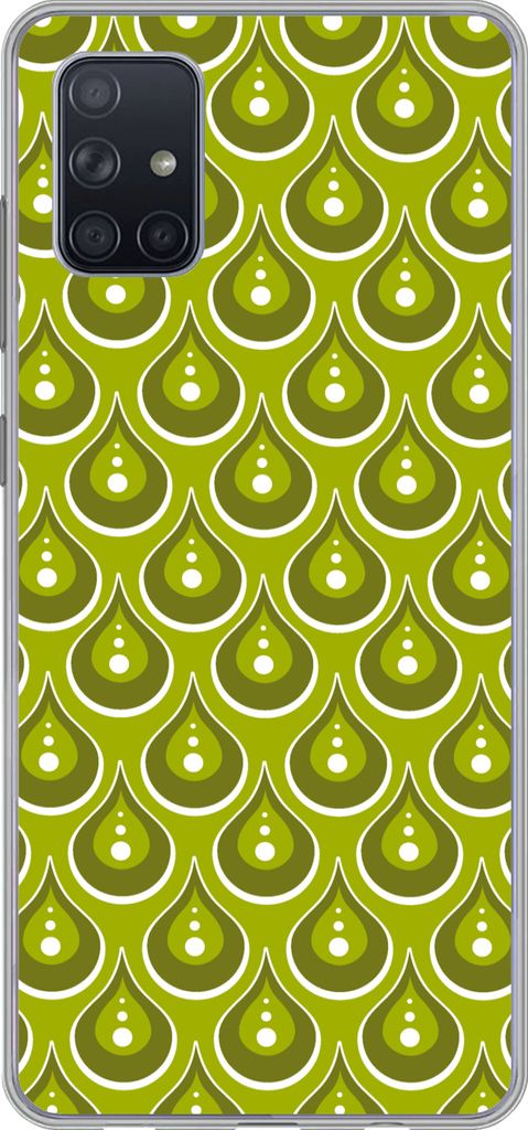 MuchoWow Handyhülle Schutzhülle Hülle für Telefoonhoesje Samsung Galaxy A71 Muster - Retro - Regen - Tropfen - Grün Silikon Softcase Handy H...