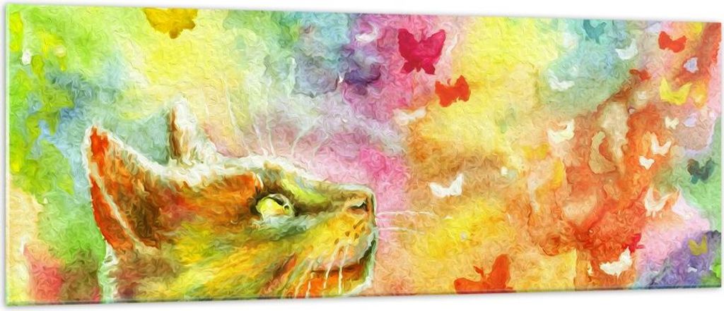 Bilder auf glas - Katze Schmetterling Regenbogen Magie - 140x50cm - Glasbilder - Wandbilder - Kunstdruck - Wanddekoration aus Glas - Glas Bilder - ...