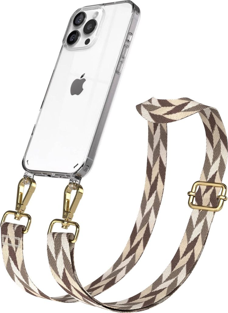 EAZY CASE Handykette - Verstellbarer Trageriemen kompatibel mit Apple iPhone 16 Pro Max, Handykordel mit transparenter Silikon-Hülle, Karabiner Go...