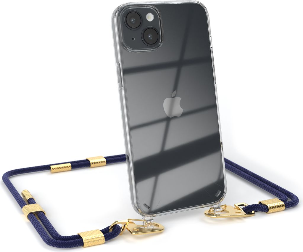 EAZY CASE Handykette für Apple iPhone 14 Plus, Transparente Silikonhülle mit Band, Clear Case, abnehmbar in Blau