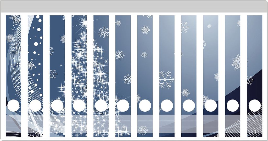 Wallario Ordnerrücken Sticker, selbstklebend für schmale Ordner, 12 Stück, Motiv Glitzernder Tannenbaum mit Schneeflocken