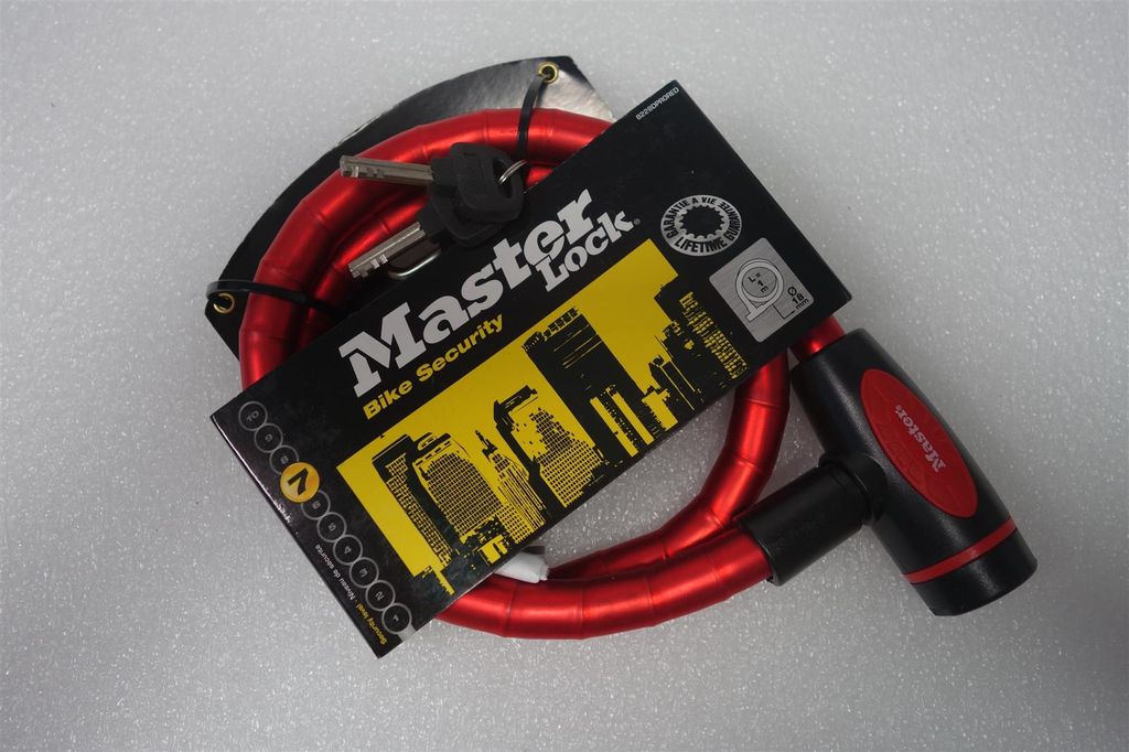 Master Lock Bicycles Kabelschloss 8228 PanzR, Rot 1m x 1,8 cm