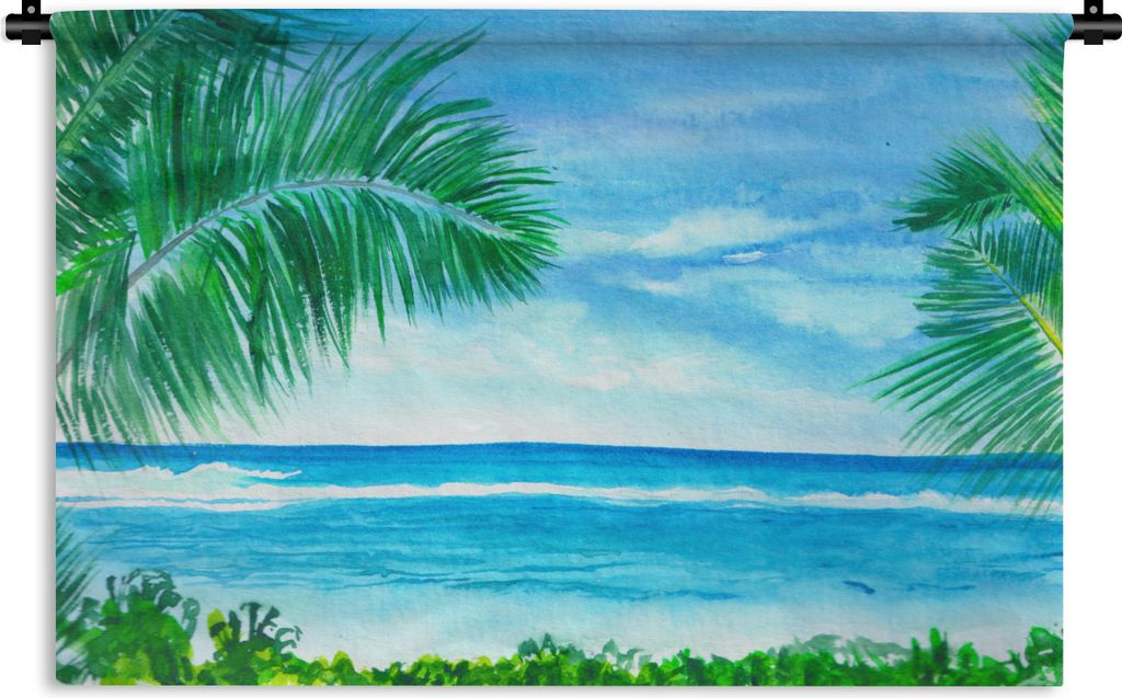 MuchoWow Wandteppich Wandbehang Meer - Pflanze - Aquarell 60x40 cm Tapisserie Dekoration Wandtuch - Wanddekorationen