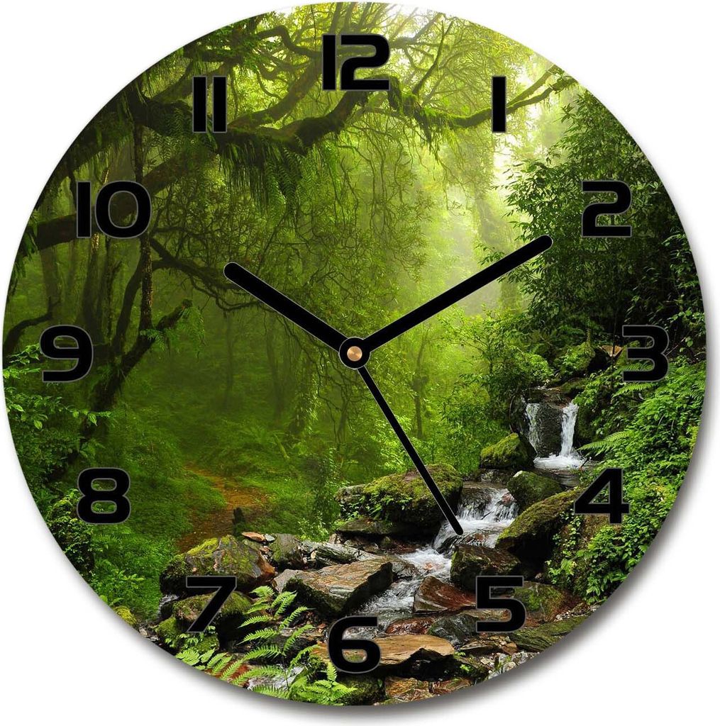 Wanduhr aus Glas 30fi Glasbild Glasuhr Gehärtetes Glas - schwarze-zeiger - Jungle in Nepal