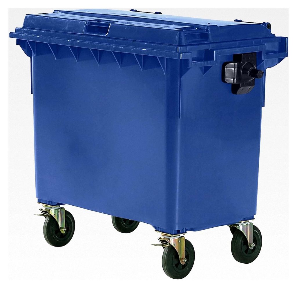 Müllcontainer aus Kunststoff | DIN EN 840 | Volumen 660 l | BxHxT 1360 x 1235 x 765 mm | blau