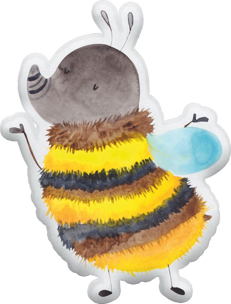 Mr. & Mrs. Panda Dekokissen Hummel flauschig 25 cm - Weiß - Geschenk, Kuschelkissen, Blume, Natur, Kuscheltier, Plüschtier, Biene, Lustige Sprüc...